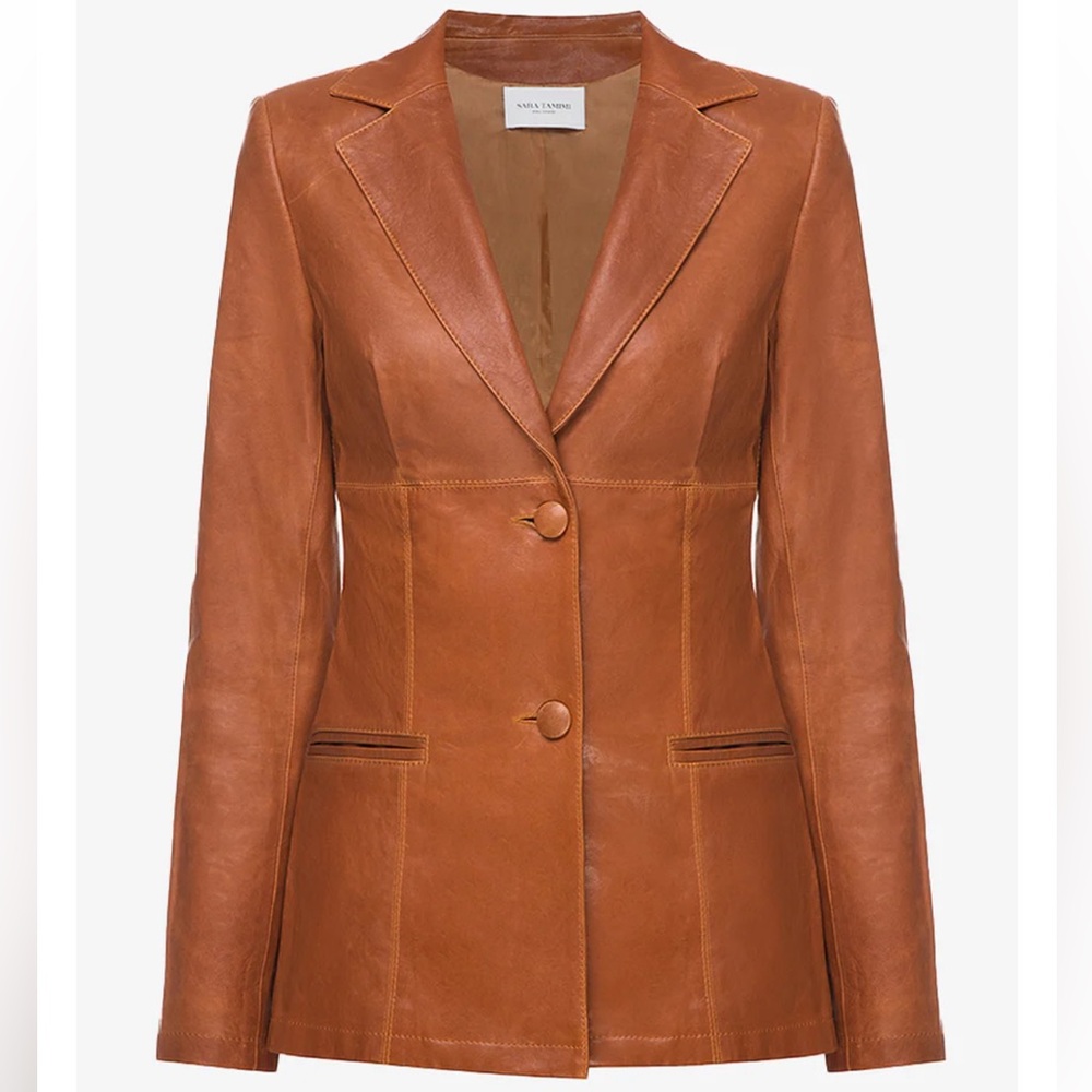 BRAND NEW Sara Tamini Brown Fitted Patina Leather Jacket Size 40